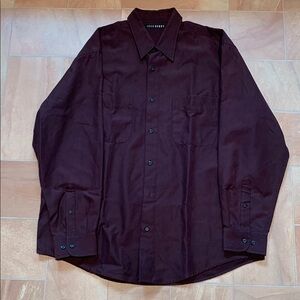 John Henry Men's Red Brown Suede Casual Long Sleeve Button Down Shirt